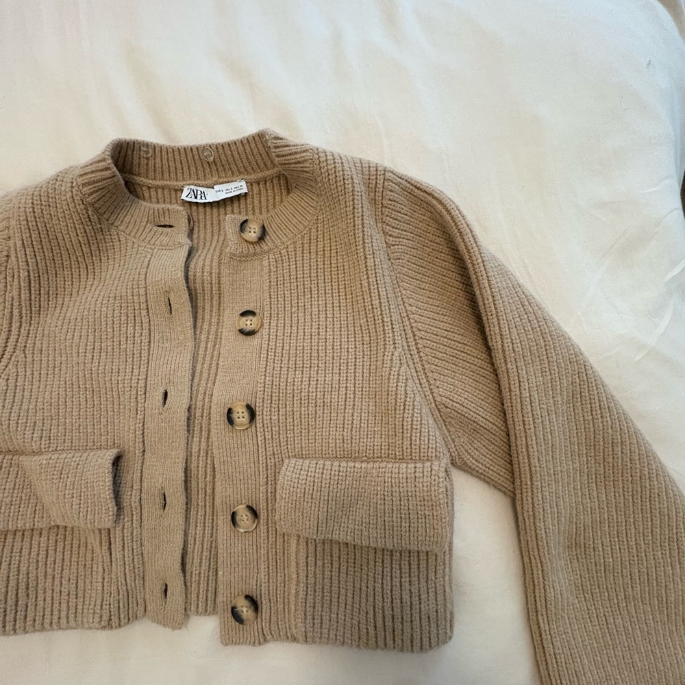 Zara Beige Ribbed Cardigan
